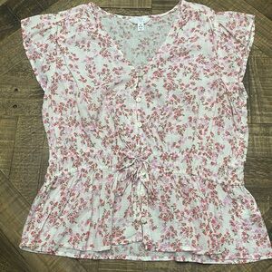 Time and Tru Pink Floral Button-Up Blouse